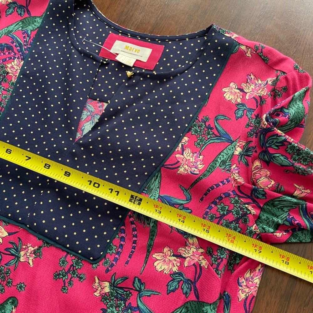 Maeve Dress Women 4 Small Pink Tropical Bird‎ Floral Polka Dot Whimsical Boho - Picture 10 of 11